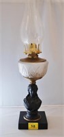 Antique Oil Lamp with Lady's Bust on Vase