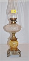 Antique Oil Lamp with Amber Glass Base