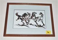 Framed Silhouette of Horses signed Max