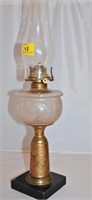 Antique Oil Lamp with Floral Frosted Glass Base