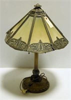 Lot #34 Antique slag glass lamp with decorated