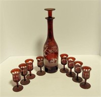 Lot #4 Early Bohemian 9pc cut to clear decanter