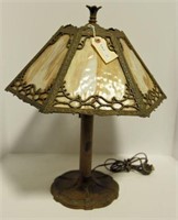 Lot #11 Antique slag glass lamp with six panel