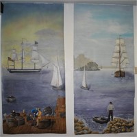 Large Folk Art Mural Philadelphia Port 82" x 85"