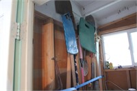 Group of garden tools in shed