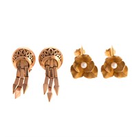Two Pairs of Lady's Gold Clip Back Earrings