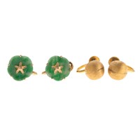 Two Lady's Pair of Ear Clips in 14K Gold