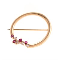 A Lady's Ruby and Diamond Brooch in 14K Gold