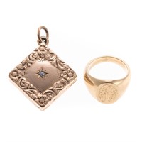 A Lady's Signet Ring and Locket in Gold
