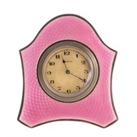 A Decorative Pink Guilloche Table Clock
