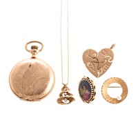 A Gold Pocket Watch and Assorted Jewelry
