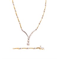 A Lady's 14K Two Tone Diamond Link Necklace