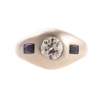 An 18K White Gold Diamond and Sapphire Ring