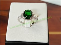Sterling Silver Emerald Oval CZ Ring