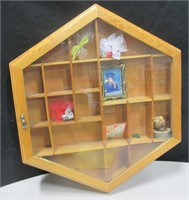 6 Sided Wood Shadow Box with Contents