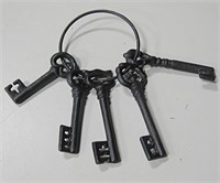 Set of Cast Iron Keys on Ring-Largest is 4"