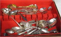 Wood Box With Miscellaneous Flatware