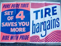 Lot Of 2 Vintage Canvas Pure Pride Tire Signs