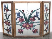 3-Panel Glass Fireplace Screen-Faux Stained Glass