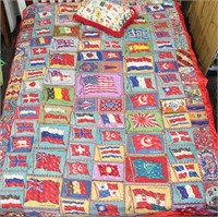 Flannel & Red Silk Flag Quilt with Pillow