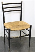 Primitive Ladder Back Wood Chair with Rush Seat