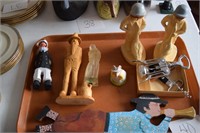 Tray of Wooden & Pottery Figures(1 Royal Dalton)