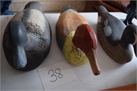 3 Hand Carved, Hand Painted Wooden Ducks