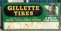 GILLETTE TIRE TIN OVER WOOD SIGN