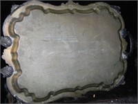 2 ANTIQUE SILVER ON COPPER LARGE SERVING TRAYS