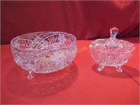 Crystal Footed Candy Dish w/ Lid, Bowl 2pc lot