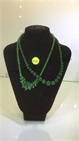 TAIWAN SPINACH GREEN JADE NECKLACES   2 PCS