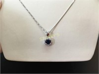 14Kt Diamond & Blue Sapphire Necklace - $1,700