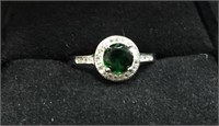 Round Emerald Sterling Silver Ring (sz 9)
