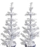 (2)30in Silver Tinsel Christmas Trees With Lights