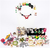 Jewelry Lot of Holiday Costume Brooches, Earring +