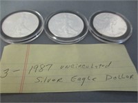 3- Uncirculated Silver Dollars 1987