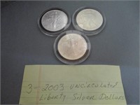 3- 2003 Uncirculated Liberty Silver Dollars