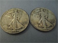 2- 1942 Silver Half Dollars