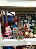 entire shelf of Christmas decor