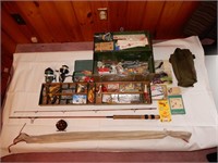 OLD FLY FISHING ROD & REEL, TACKLE BOX