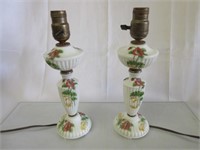 Pair of Painted Milk Glass Table Lamps (Small)
