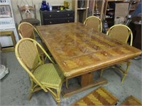 Dining Table w/4 Cane Chairs & 2 Leaves