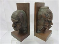 Carved Wood Book Ends