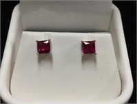 1.8CT Ruby Solitaire Sterling Silver Earrings