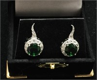 3.5CTW Emerald & Sterling Silver Earrings