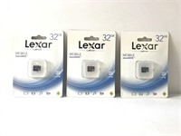 Three 32GB Lexar at SDHC cards