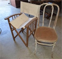 Vtg Folding Chair w/ Canvas Seat &