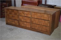 Vtg Oak Parquet-Style Nine Drawer Dresser
