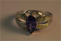Sterling Silver Ring w/ Tanzanite & Opal