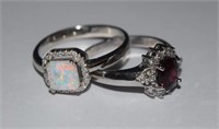 Sterling Silver Ring w/ Opal & White Stones,